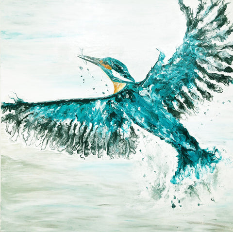 Azure Kingfisher - paining by Kirsty Madigan - Clayfire Gallery Daylesford Art Gallery